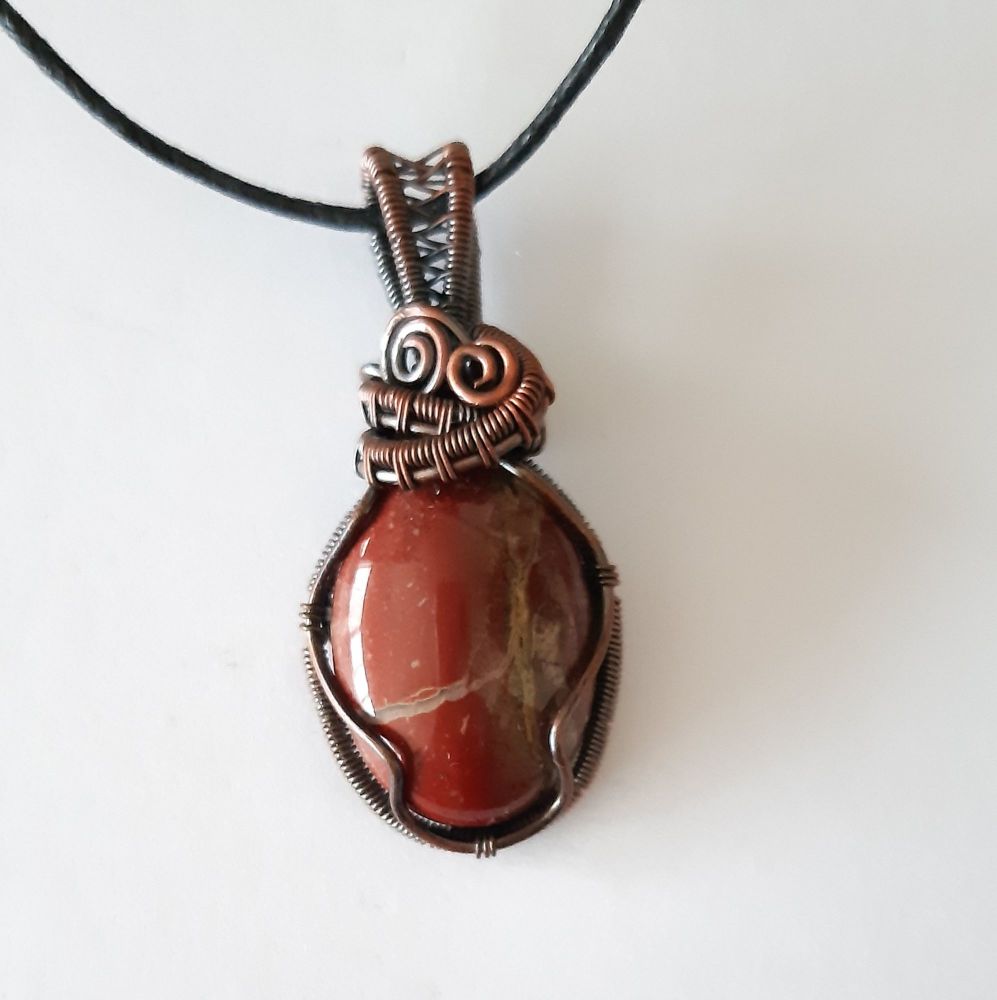 Red Sea Sediment Jasper and copper wire wrapped pendant
