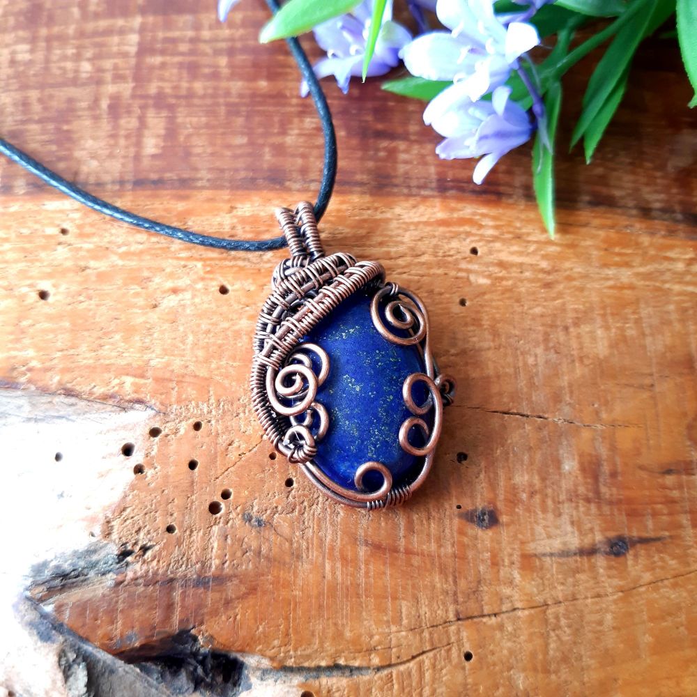 Lapis Lazuli and Copper Wire Wrapped Pendant