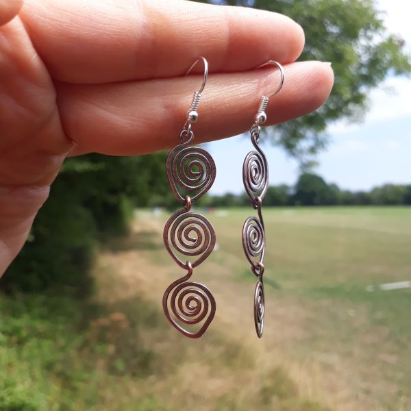 Triple spiral copper earrings