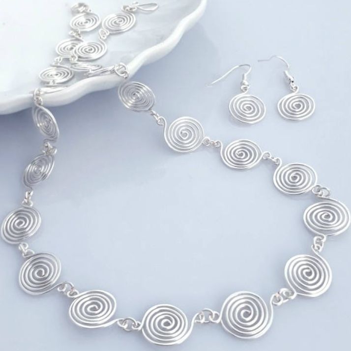 Open Silver Spiral Necklace and Earrings