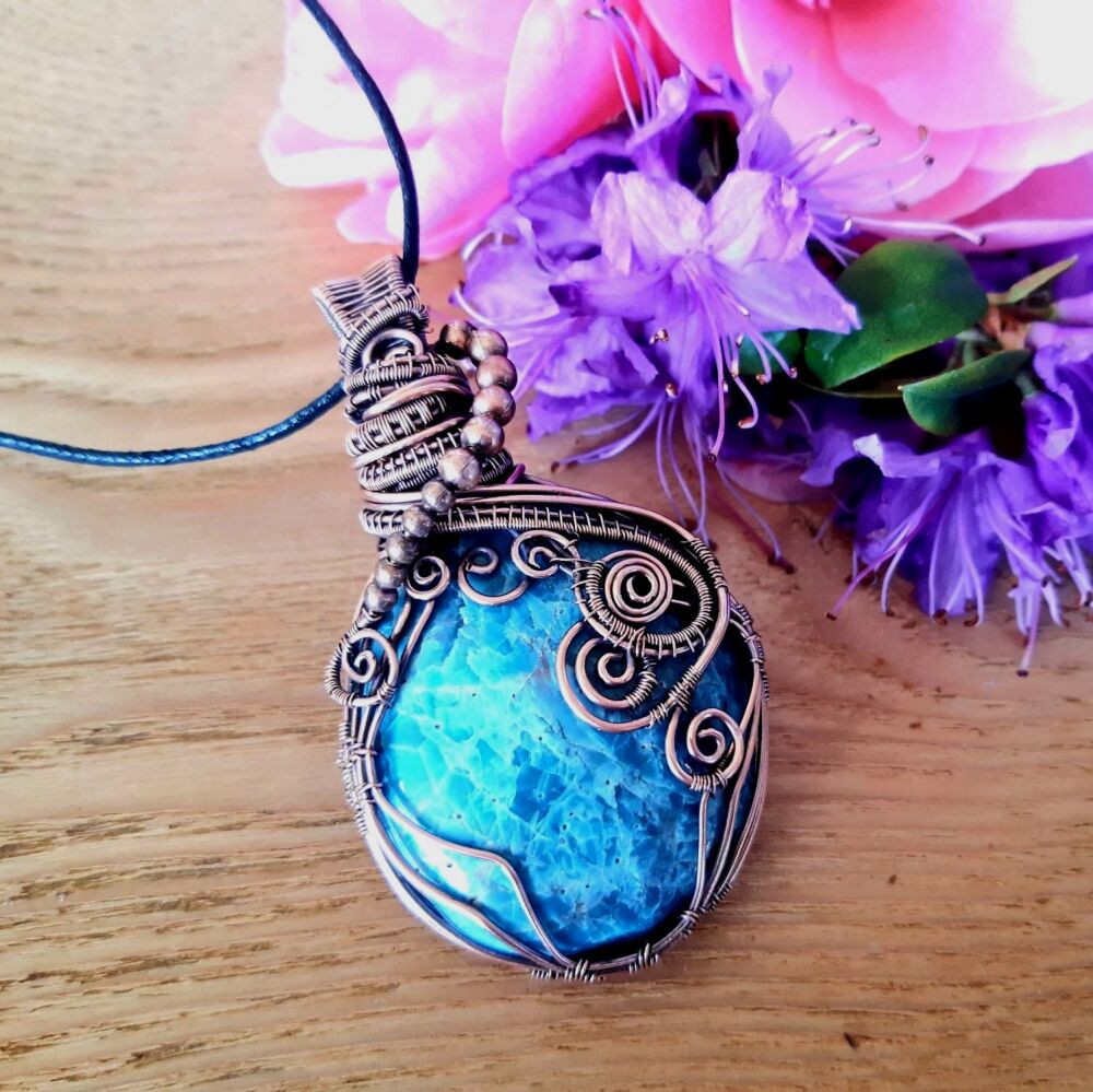 Apatite and Copper Wire Wrapped Pendant
