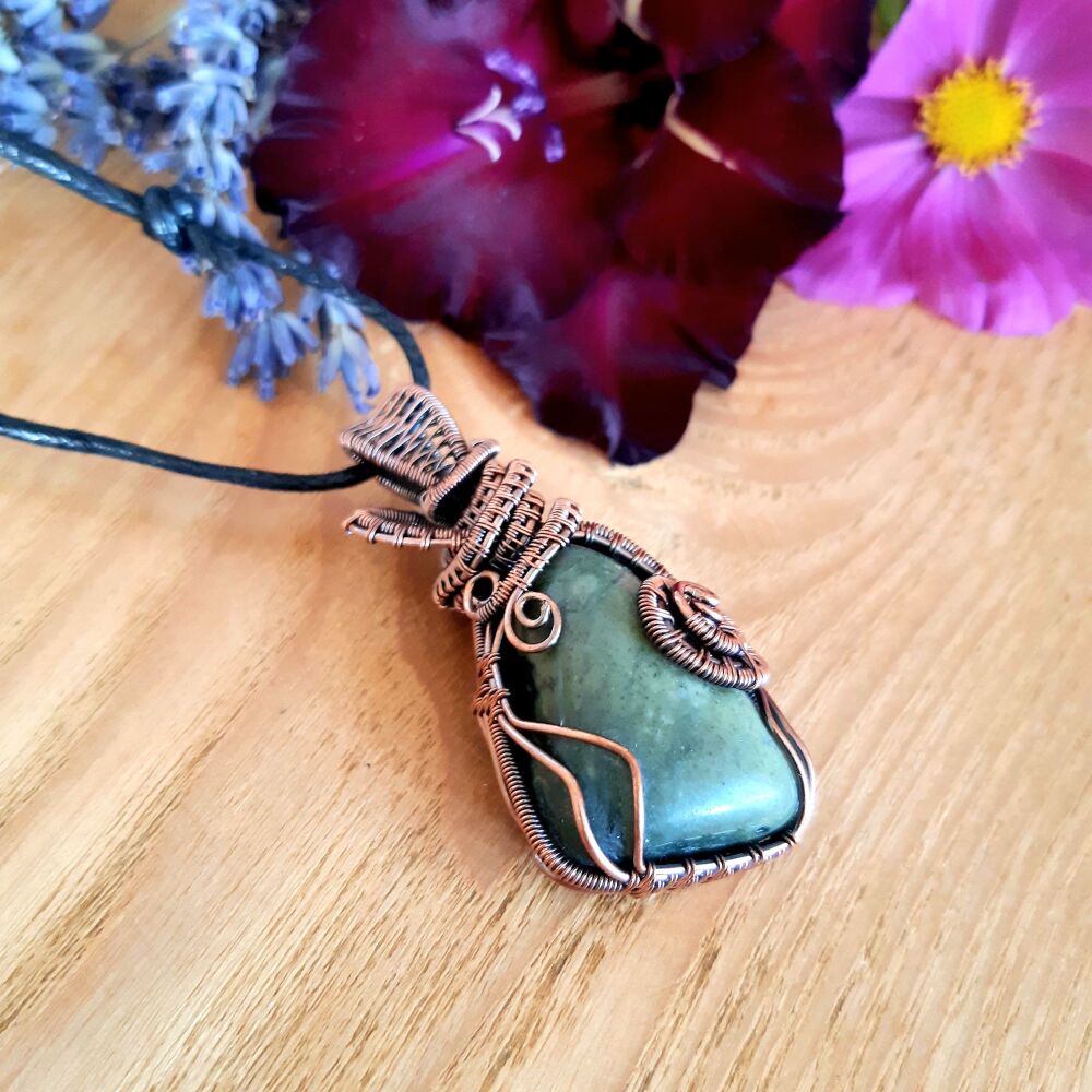 Cheetah Jasper and Copper Wire Wrapped Pendant
