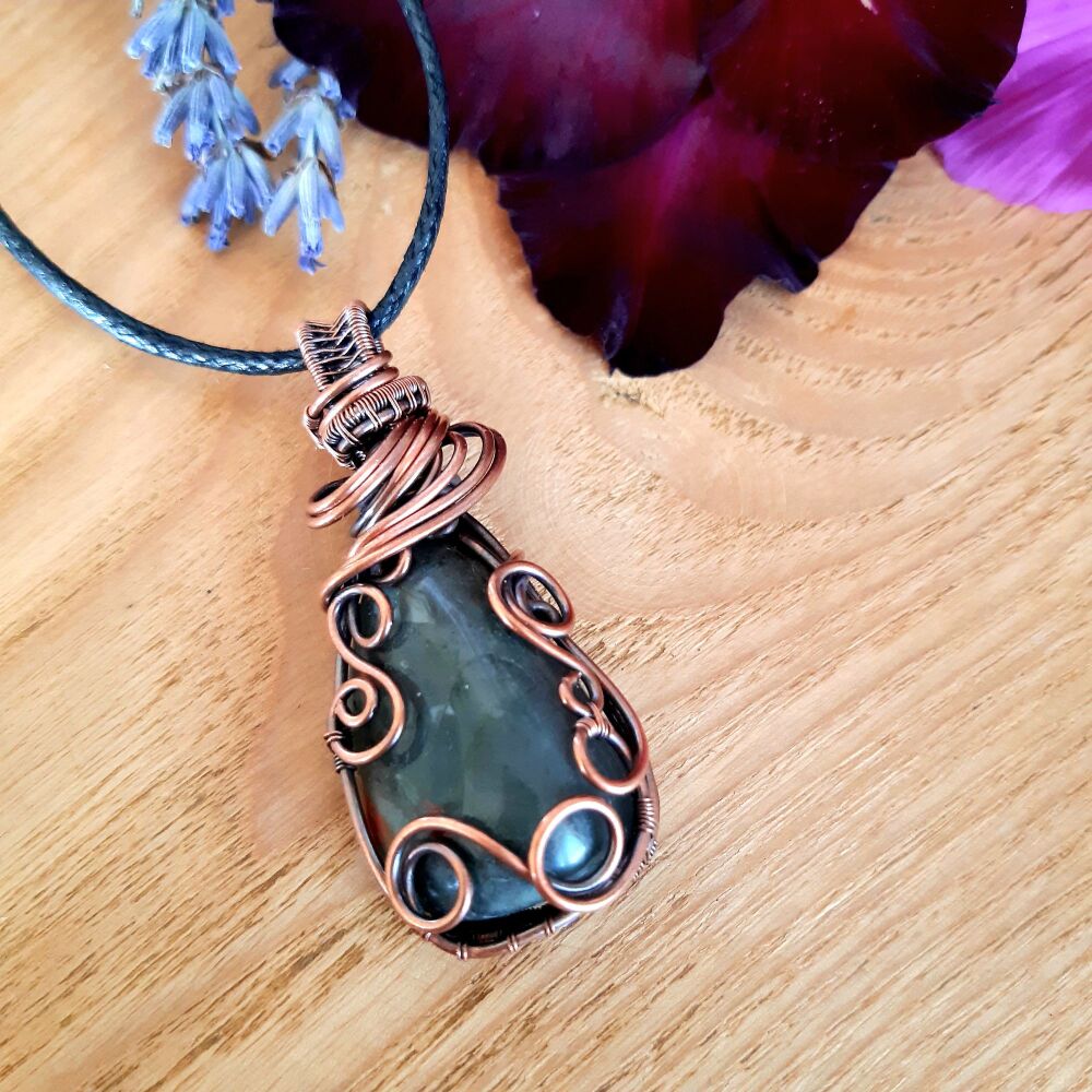 Ameythst and Copper Wire Wrapped Pendant