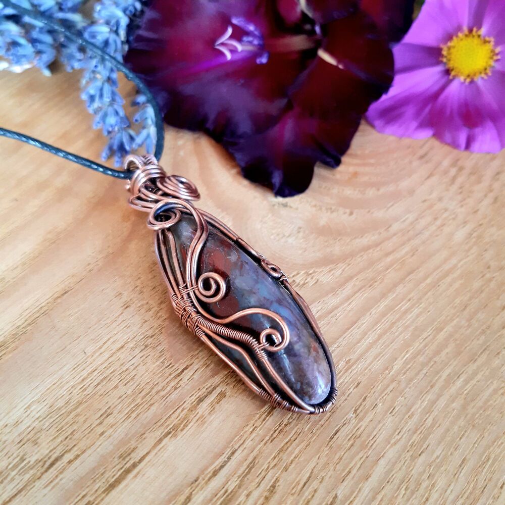 Seftonite and Copper Wire Wrapped Pendant
