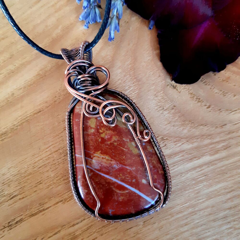 Red Jasper and Copper Wire Wrapped Pendant