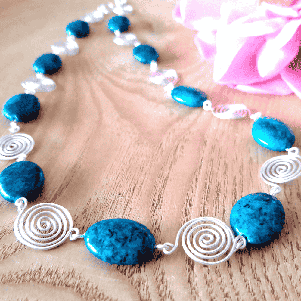 Azurite Chryscolla and Spiral necklace
