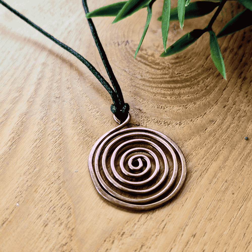 Large copper spiral disc pendant