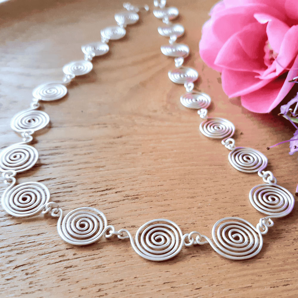 999 FINE 17" Open Spiral Necklace &ndash; Handmade Silver Spiral Shaped Infinity Jewellery | Gift for Women