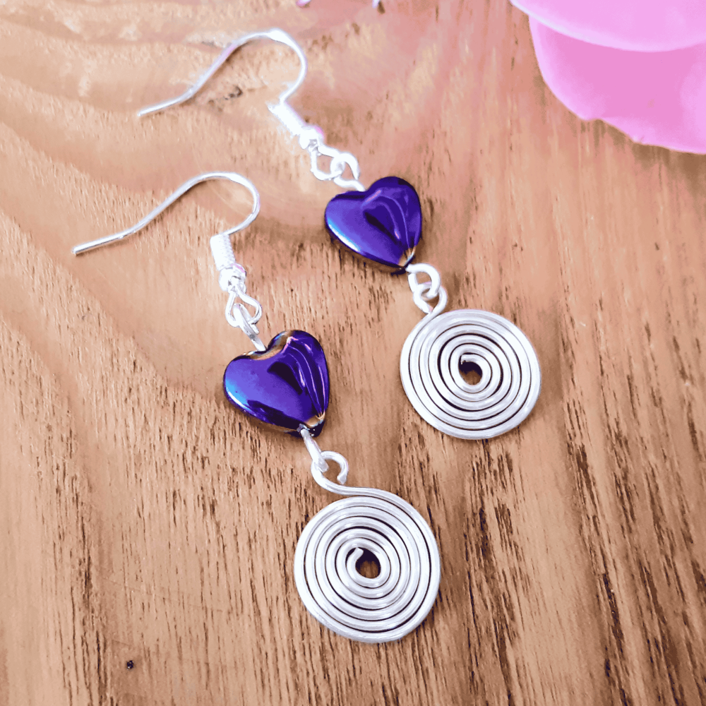 Rainbow Hematite and silver spiral earrings