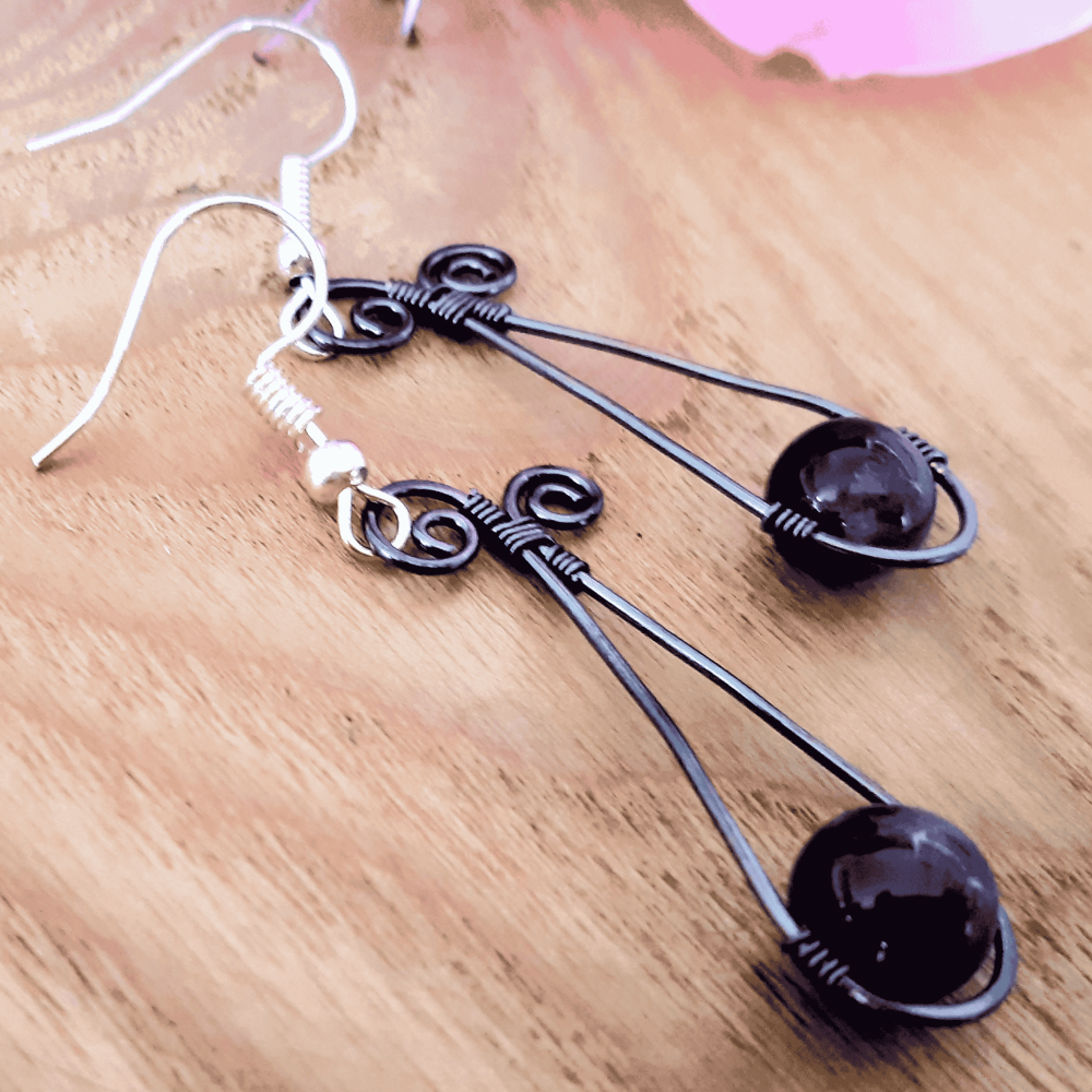 Amethyst copper spiral earrings