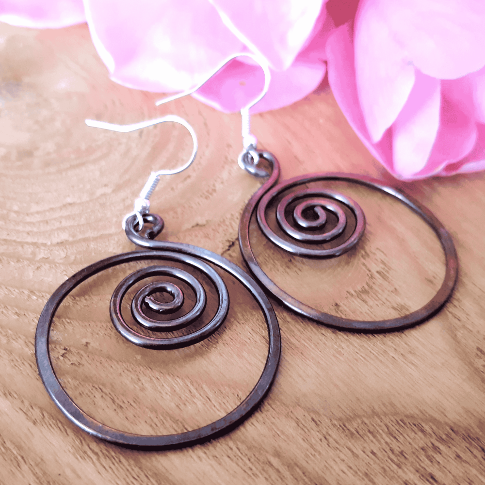 Large hoop spiral earrings