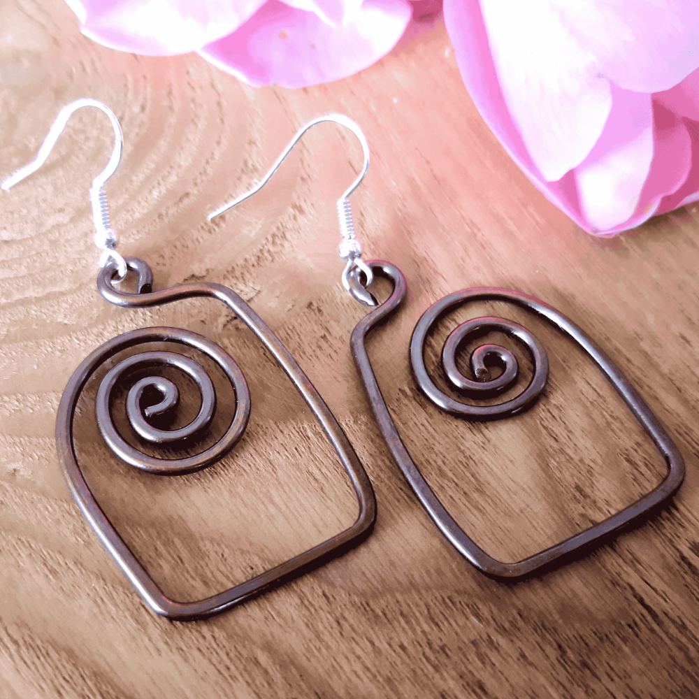 Square spiral copper earrings