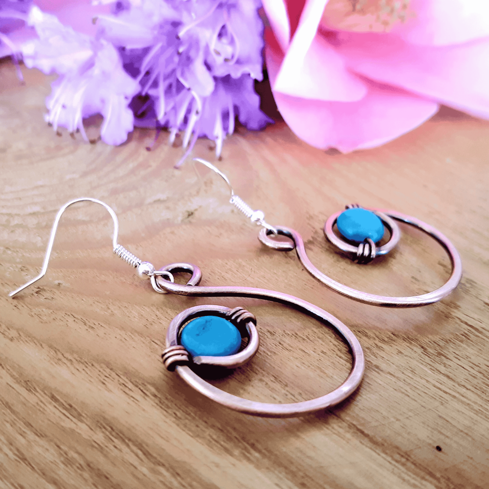 Turquoise hoop spiral earrings