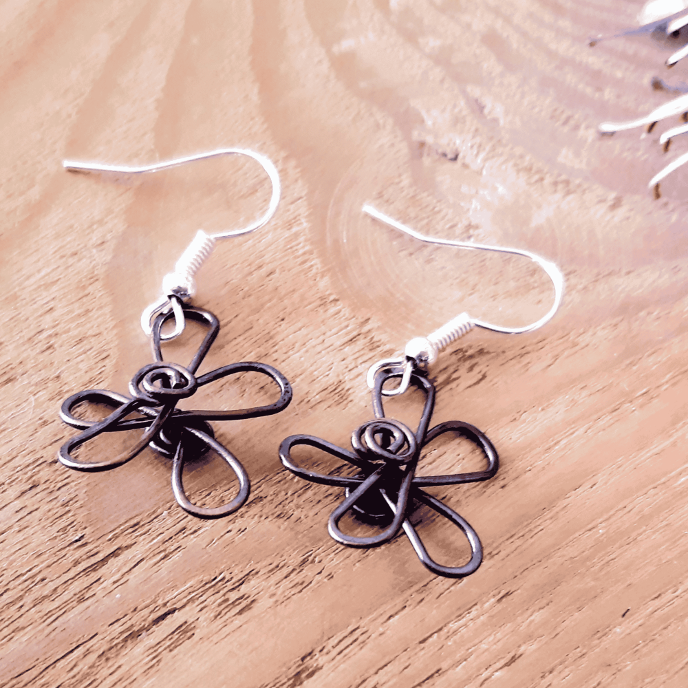 Daisy Flower Spiral Copper Earrings