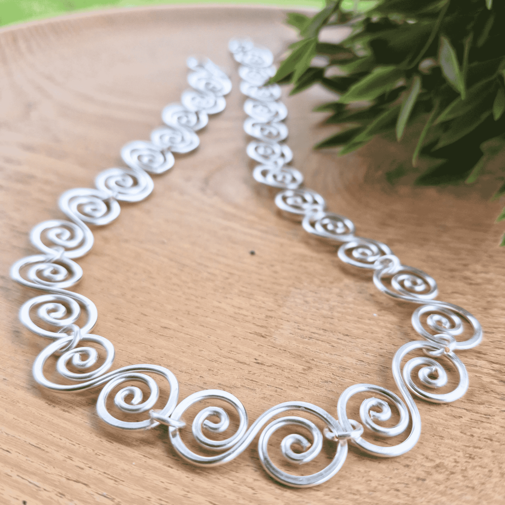 6 Large Celtic S-Shaped Spiral Necklace – Handmade 1.5mm Silver Statement N