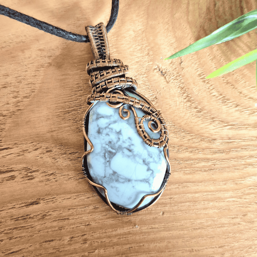White Howlite and Copper Wire Wrapped Pendant