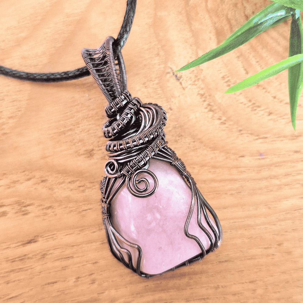 Pink Opal and Copper Wire Wrapped Pendant