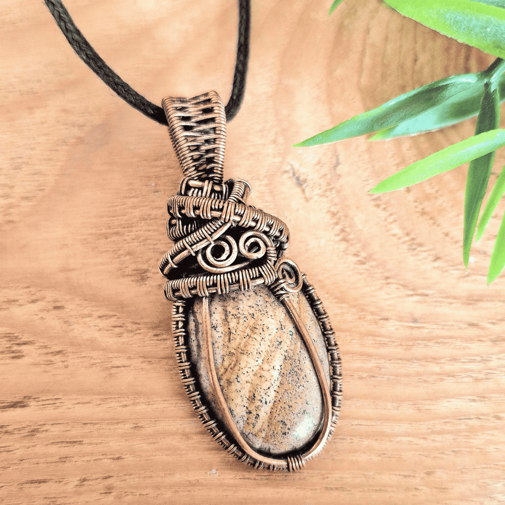 Sandstone and Copper Wire Wrapped Pendant