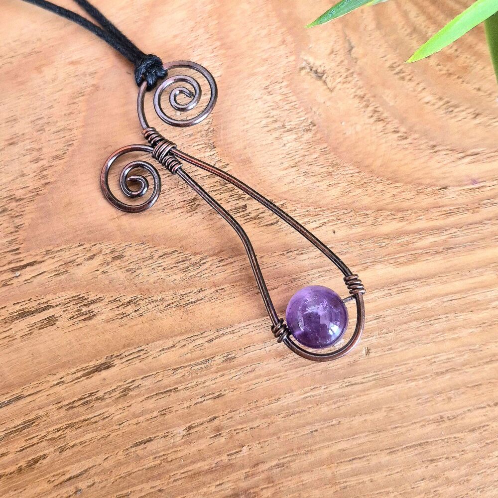Amethyst scroll spiral pendant