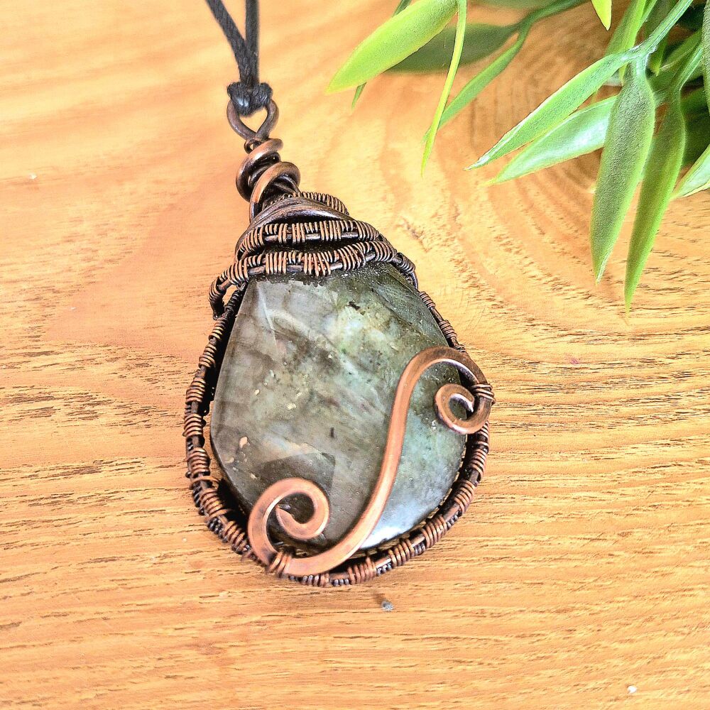 Copper wire wrapped Labradorite Pendant 