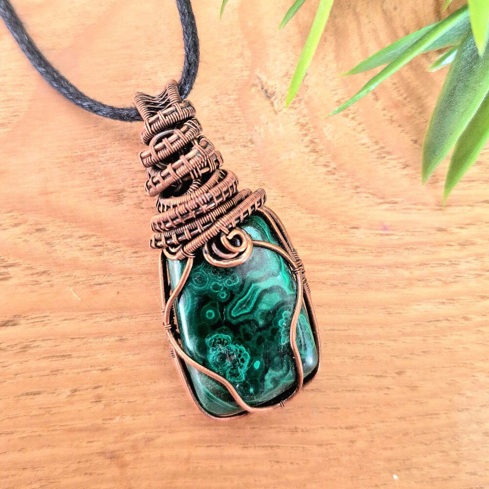 Malachite and Copper Wire Wrapped Pendant