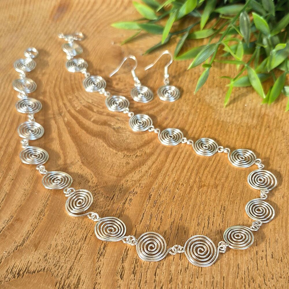 3 Open spiral Set Necklace and Earrings