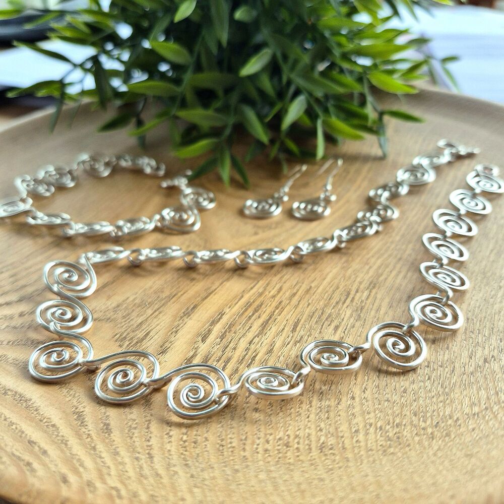 Alice Silver Spiral Set Necklace Bracelet and Earrings
