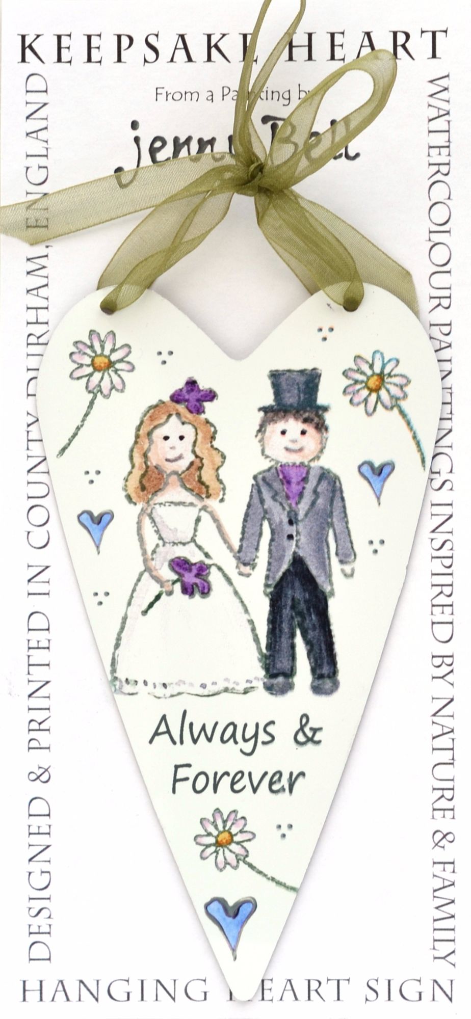 Wooden Heart- Wedding Couple - Daisies