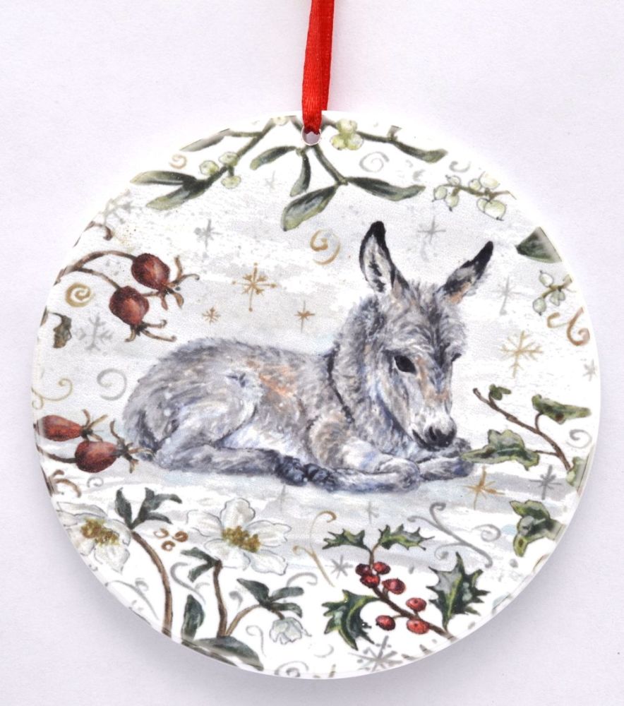 Flat Bauble/Gift Tag  - Winter Donkey