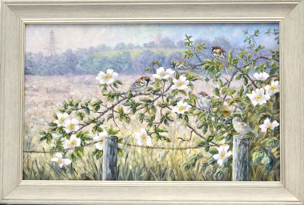 Original Oil Painting - Sparrow & Roses