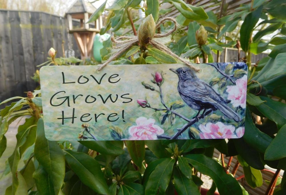 Garden Sign - Blackbird & Roses