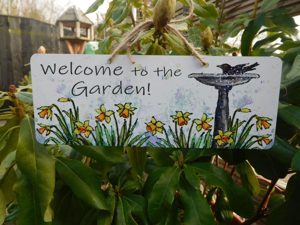 Garden Sign - Birdbath & Daffodils