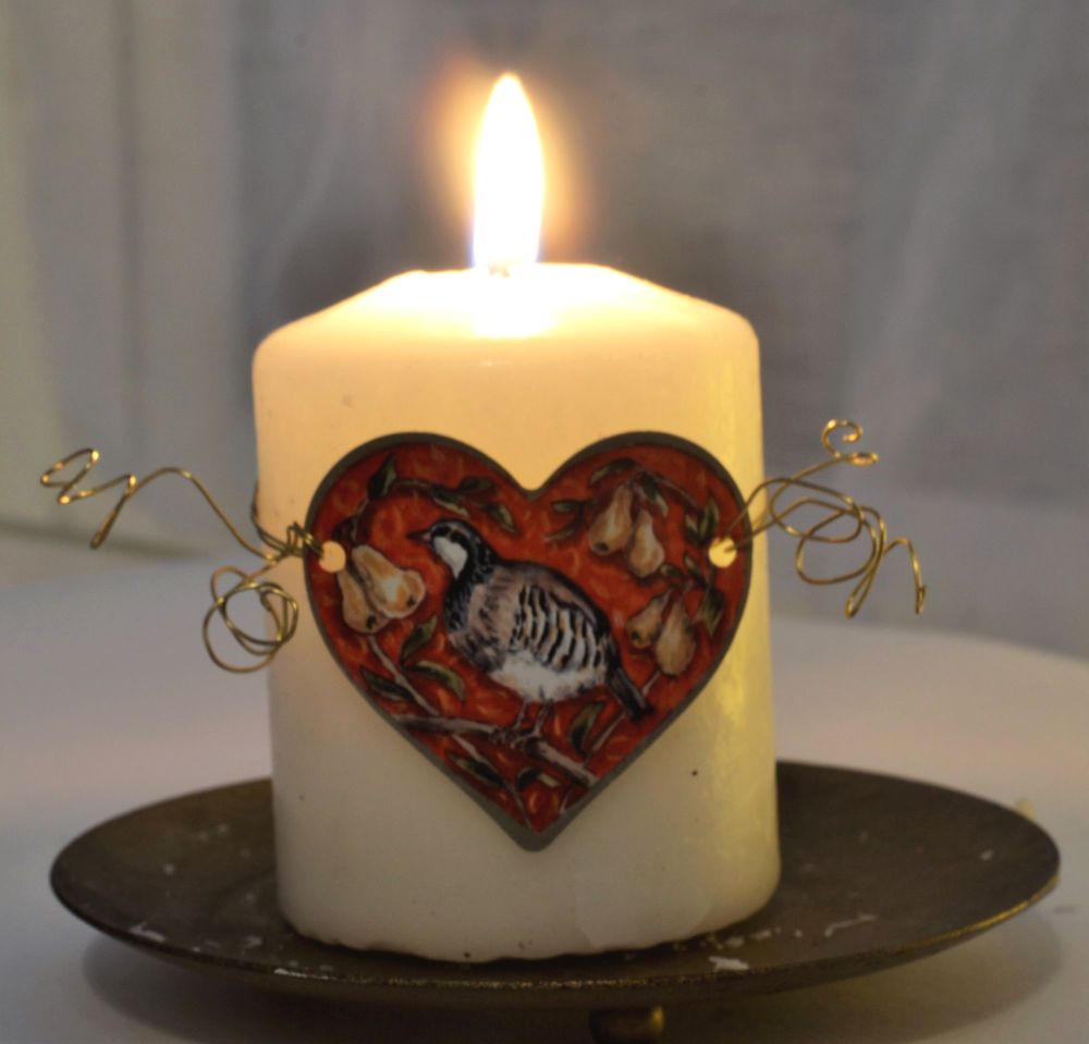 Heart Candle Wrap or Hanging Decoration - Partridge in a Pear Tree.