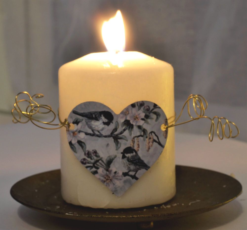 Heart Candle Wrap or Hanging Decoration - Coal Tits Spring
