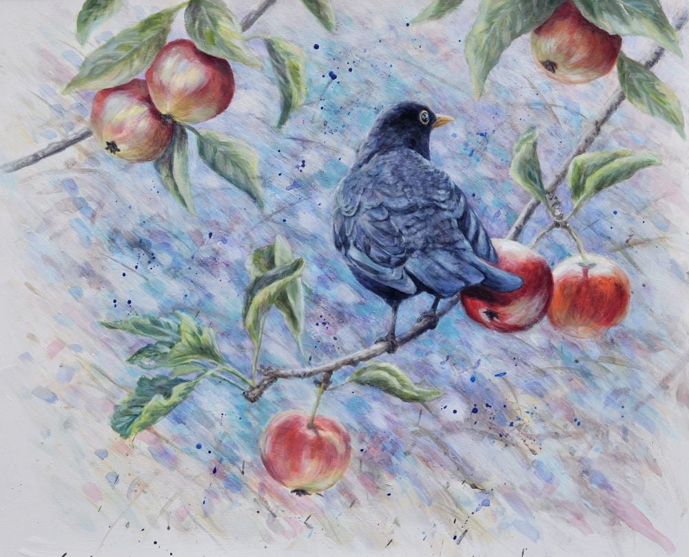 Original Paintings - Blackbird & Apples