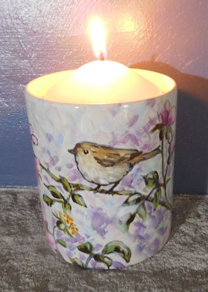 Candle Pot - Two birds & roses.