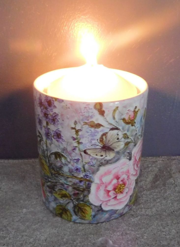 Candle Pot - Roses & Delphinium's