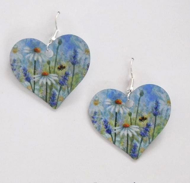 Pendant or Earrings - Lavender  & Daisy