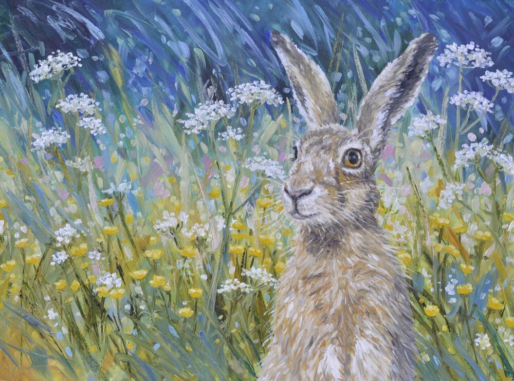 Hare in a rainbow meadow