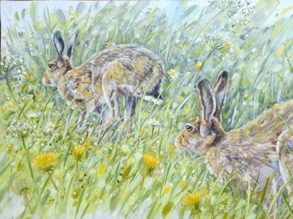 Original Paintings - Hares on the run