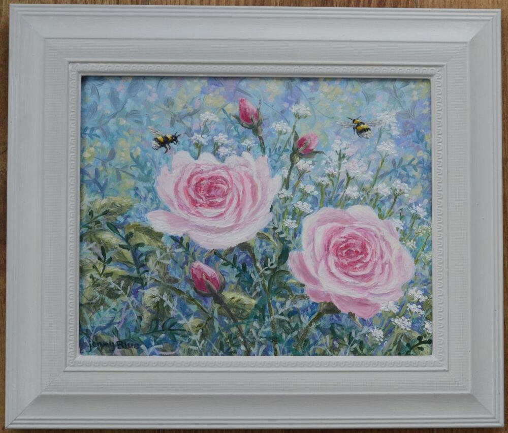Original Paintings - 2 Bees 2 Roses