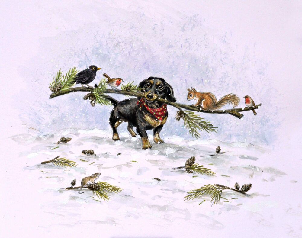 Little dog with a big stick