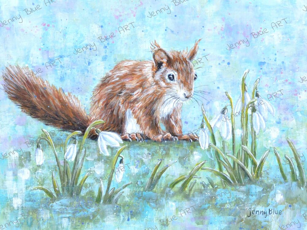 Original Paintings - Squirrel & Snowdrops