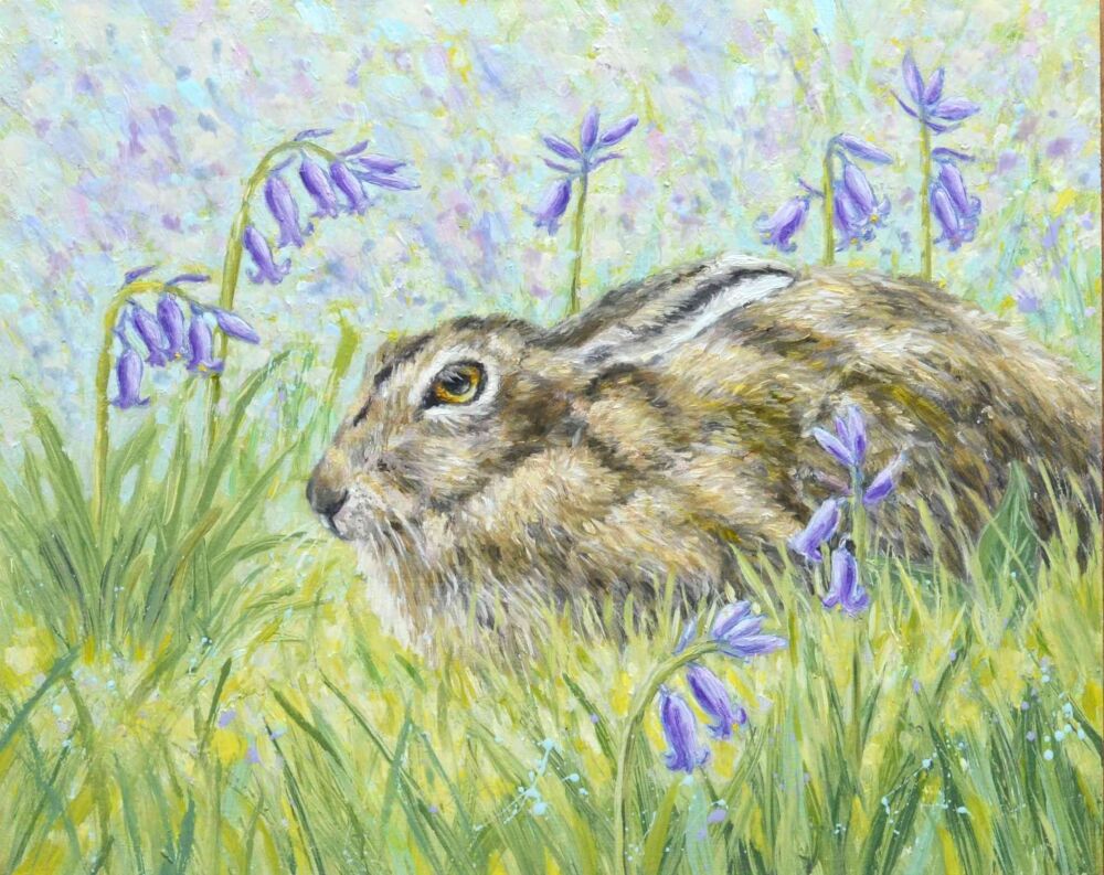 Original Paintings - Hare & Bluebells