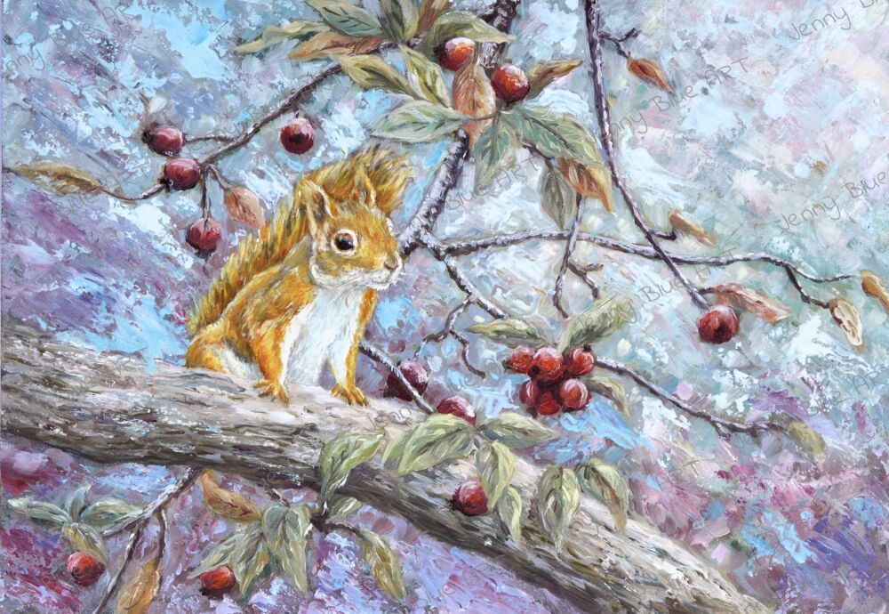 Original Paintings - Squirrel & Apples