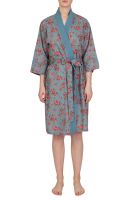 Mid Length Cotton Kimono Dressing Gown - Dusky Blue