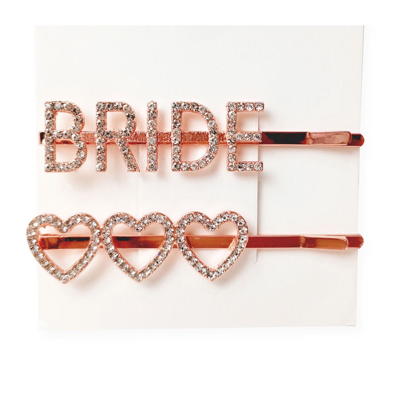 BRIDE & Hearts Diamante Hair Slide Set