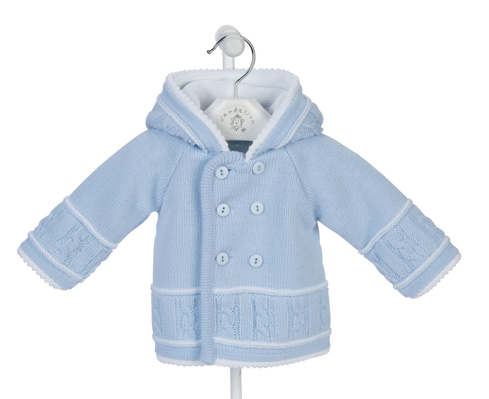 Dandelion double Breasted Knitted Jacket  with Hood - - Blue
