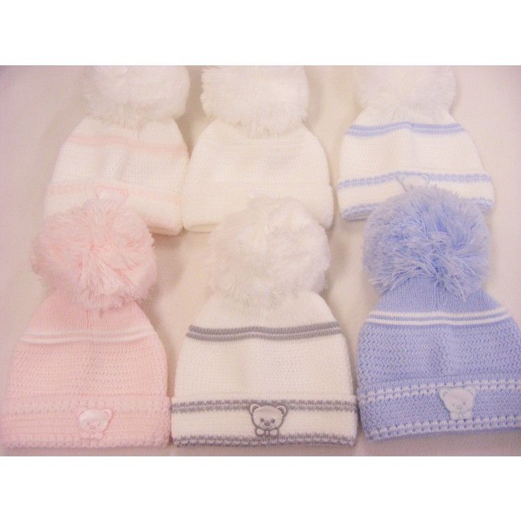 Kinder large pom teddy motif pull-on hat --- Newborn