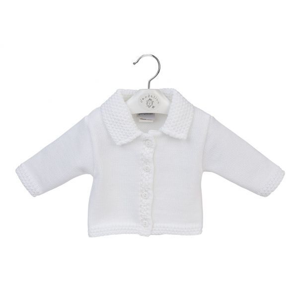 Knitted Baby Cardigan with Collar -- White
